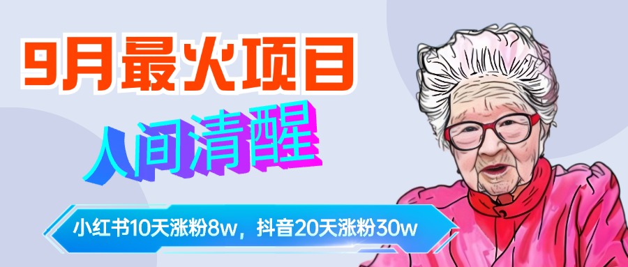 9月最火项目，人间清醒柒奶奶，10天小红薯涨粉8w+，单篇笔记报价1400.-八宾资源