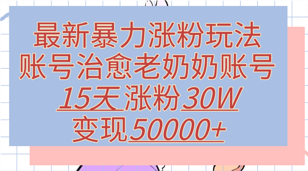 最新暴力涨粉玩法，治愈老奶奶账号，15天涨粉30W，变现50000+【揭秘】-八宾资源