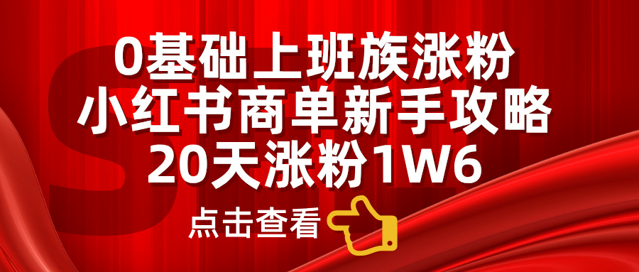 0基础上班族涨粉，小红书商单新手攻略，20天涨粉1.6w-八宾资源