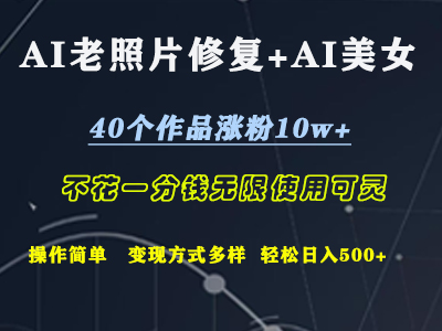 AI老照片修复+AI美女玩发  40个作品涨粉10w+  不花一分钱使用可灵  操作简单  变现方式多样话   轻松日去500+-迪思分享