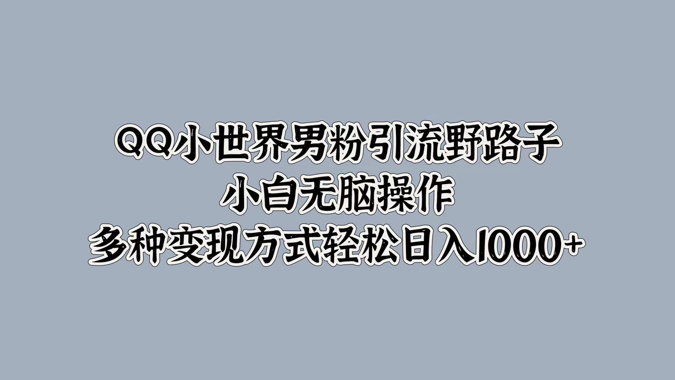 QQ小世界男粉引流野路子，小白无脑操作，多种变现方式轻松日入1000+-迪思分享