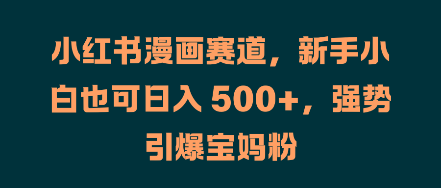 小红书漫画赛道，新手小白也可日入 500+，强势引爆宝妈粉-迪思分享